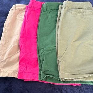 Set of Four Casual Cotton Shorts in Pink, Green, Tan, and Beige